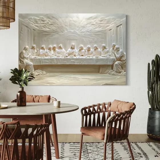 Quadro Decorativo Ultima Santa Ceia grande Religioso Cozinha Sala Quarto 90x60cm Canvas