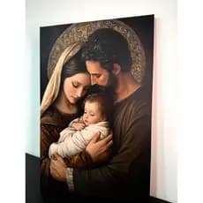 Quadro Religioso Decorativo Sagrada Familia Ícone para Quarto Sala Canvas 60x90cm