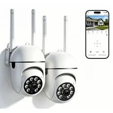 Kit 2 Câmera de segurança externa Wi-Fi Full HD 360° com visão noturna, resolução 1080P e áudio bidirecional.
