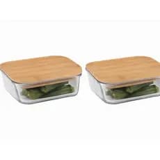 Pote de vidro tampa de bambu 1500ml kit com 2 peças