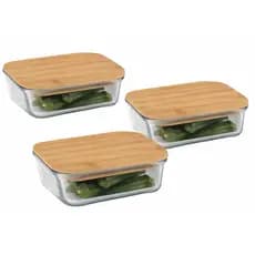 Pote de Bambu marmita com tampa Hermetica kit com 3 potes 1500ml cada
