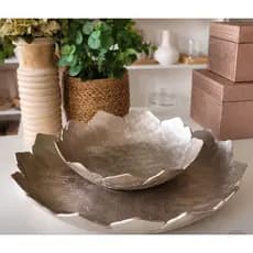 Fruteira Decorativa Metal Flor Prata Centro de Mesa Entrecasa 2 tamanhos