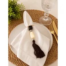 Kit 4 Porta Guardanapos com Pedras Bege e Marrom e Tassel Marrom | Mesa Posta Elegante
