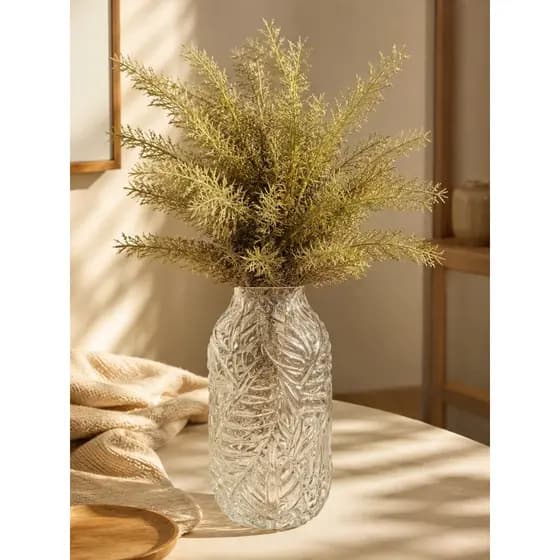 Vaso de Vidro Trabalhado Transparente Decorativo 23x10cm