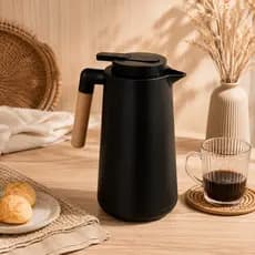 Garrafa Térmica 1L Preta New Unique Lyor com Cabo de Madeira | Café e Chá