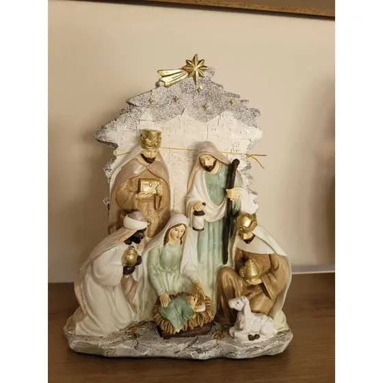 Sagrada Família Presépio 27cm Resina Cromus Decoração Religiosa Natal Imagem Sacra
