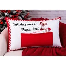 Almofada Natalina Cartinhas Para o Papai Noel 35x55cm Belchior com Cartinha