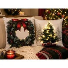 Almofada Natalina com Pisca LED Árvore de Natal 43x43cm Belchior Decorativa