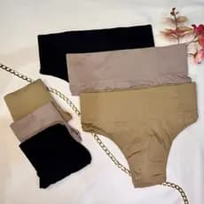 Kit Calcinha Cintura Alta Cós Alto Poliamida 7cm Compressão Cinta Segura Barriga Conforto Reforçada