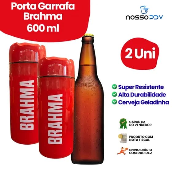 Kit 2 Porta Garrafa Térmico Para Cerveja Garrafa 600 ML Brahma Cor Vermelho Parede Dupla Alta Qualidade Envio Rápido
