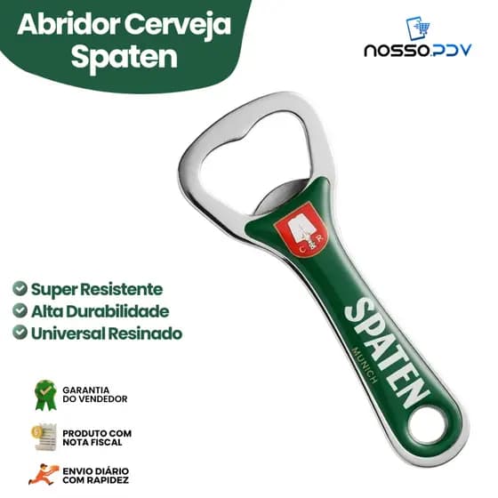 Abridor de Garrafa Spaten em Aço Inox 10cm Para Cerveja, Refrigerante, Bar e Cozinha