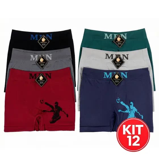 Kit 12 Cuecas Boxer Sem Costura em Microfibra - Adulto