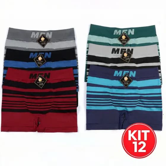 Kit 12 Cuecas Boxer Masculina Microfibra Sem Costura Cós Largo Elastano