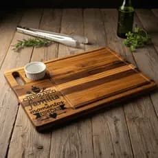 Tábua Churrasco Frase Família Em Madeira Teca Com Ramekin Molheira Presente Decoração Área Gourmet