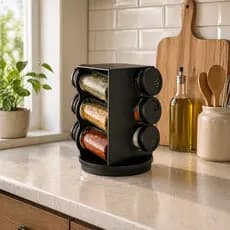 Porta Condimentos Giratório 6 Potes 80ml Organizador Temperos Cozinha Plástico Preto