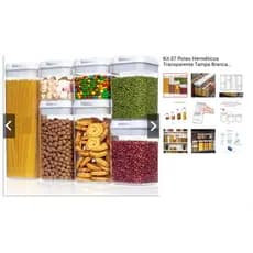 Kit 7 Potes Herméticos Acrílico Vedação Forte Organizador Cozinha Geladeira Alimentos