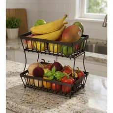 Fruteira 2 Andares Preta Metal Decorativa Cozinha Bancada Moderna Elegante