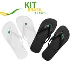 Kit Chinelo Feminino Masculino Branco Brasil Preto Leve
