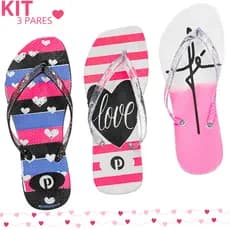 Kit Chinelo Feminino Estampado Passeio Flexível