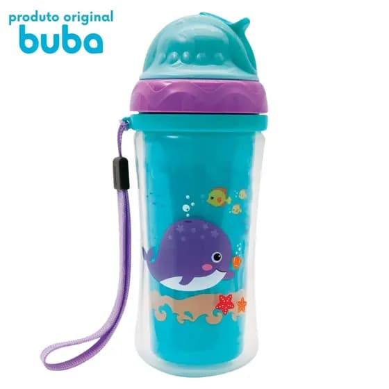 Copo Infantil Buba com Canudo - Turminha do Mar Colorido - Fechamento Seguro e Leve