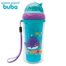Copo Infantil Buba com Canudo - Turminha do Mar Colorido - Fechamento Seguro e Leve