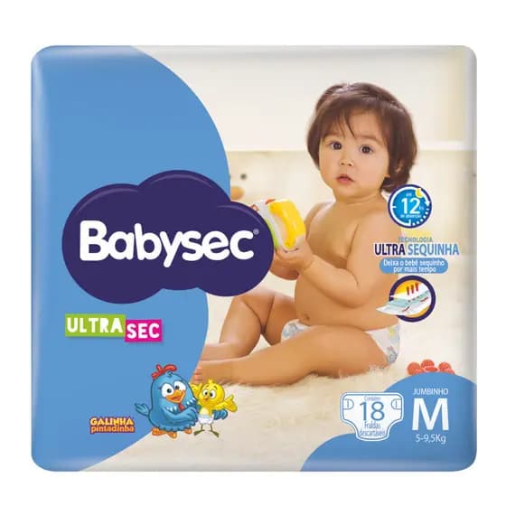Pacote Econômico Fralda Infantil  Babysec UltraSec Jumbinho M Galinha Pintadinha 18un