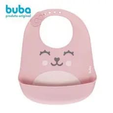 Babador Infantil Silicone Rosa com Pega Migalhas Buba Gumy