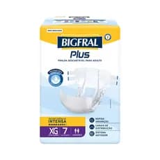 1x Bigfral Plus - Tamanho XG – Pacote c/7un - Fralda Adulto / Geriátrica - Proteção Dia e Noite