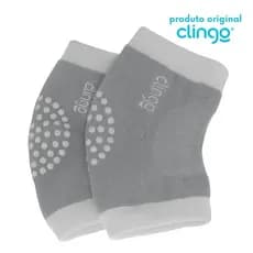 1 Par de Joelheira Infantil Antiderrapante Clingo Branco/Cinza-  Bolinhas Antiderrapantes