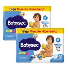 Kit 2x Fraldas Infantil  BabySec Ultrasec Giga M Galinha Pintadinha – 92 Unidades cada- Conforto e Alta Absorção