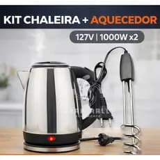 Kit Chaleira Elétrica 1.8 Litros + Aquecedor de Àgua  Elétrico Ebulidor De 1000w 127v