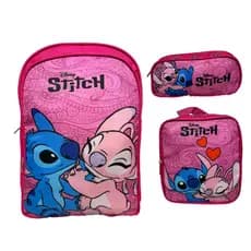 Kit Mochila Escolar Sem Carrinho, Porta-lápis, Lancheira térmica Stitch rosa 2