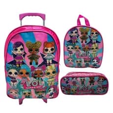 Kit Mochila Escolar Com Rodinha, Estojo, Lancheira térmica LOL