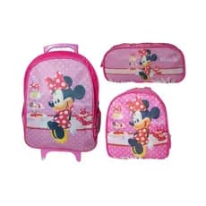 Kit Mochila Escolar Com Rodinha, Estojo, Lancheira térmica Minnie