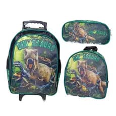 Kit Mochila Escolar Com Rodinha, Estojo, Lancheira térmica Dinossauro