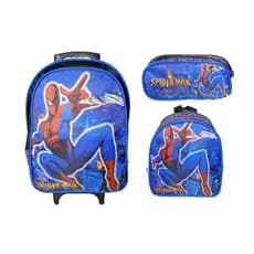 Kit Mochila Escolar Com Rodinha, Estojo, Lancheira térmica Homem Aranha teia