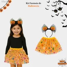 (V)Fantasia Infantil Abóbora Halloween 🎃 Saia Tule Laranja 30cm + Tiara com Laço e Abóboras22UQKAXMHNKS
