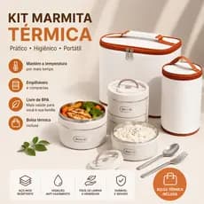 Kit Marmita Térmica 304 Inox com Bolsa Térmica Hermética 2/3/4 Andares