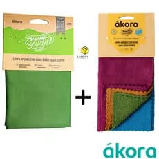 Kit 1 Pano Mágico Ákora Limpa Vidro 40x40cm + 4 Panos Uso Geral 30x30cm Sem Costura Ákora