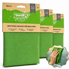 Kit 3 Panos Mágico Limpa Vidros e Espelhos Ákora 40x40cm Microfibra Sem Manchas e Sem Fiapos