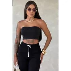 Body Feminino Suplex elegante tomara que caia e detalhe pescoço