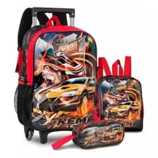 Kit Mochila Carrinho Fast Machine Clio + Lancheira e Estojo