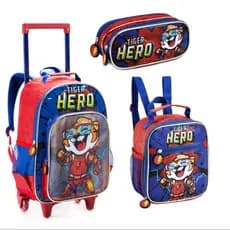 KIT MOCHILA DE RODINHA COM LANCHEIRA E ESTOJO TIGER HERO DENLEX