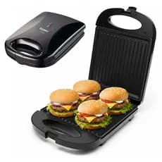Sanduicheira Grill Elétrica Sumay 1200W Preto para 4 Sanduíches com Chapa Grande 220V e 127v e Desempenho Impecável