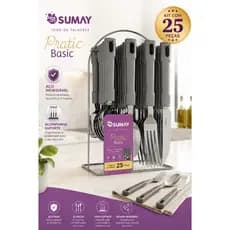 Jogo de Talheres Faqueiro Inox 25 Peças Pratic com Porta Talheres Suporte Organizador Cinza Sumay