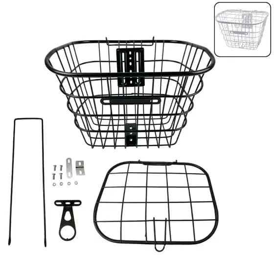Cesta Cestinha de Bicicleta Com Tampa Aço Reforçado 33X24X26 Preto Branco Revestido Kit Completo Onmoove