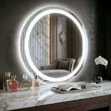 Espelho Redondo 80x80 Led De Parede 3 Cores Moldura Jateado