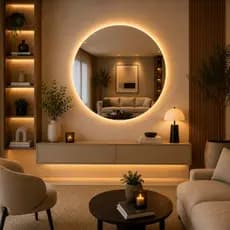 Espelho Redondo 80x80 Led De Parede 3 Cores Moldura Eclipse