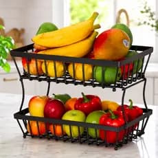 🍎🥑 Fruteira 2 Andares Preta Metal Organizador Frutas Legumes Verduras Cesto Duplo Cozinha Bancada