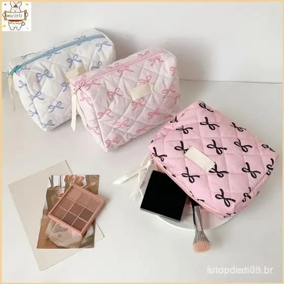 Espaçoso Saco Maquiagem Zíper Para Cuidados A Pele Essencial Elegante Bowknot Impressão Organizador Higi